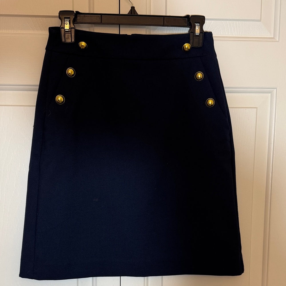 Loft Navy Blue Button-Accent A-line Skirt